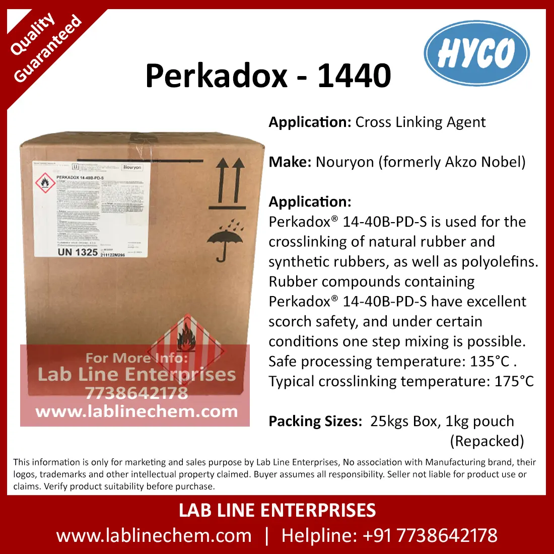 Perkadox 14-40B PD-S organic peroxide powder for rubber crosslinking – available in 1, 5, and 25 kg packs