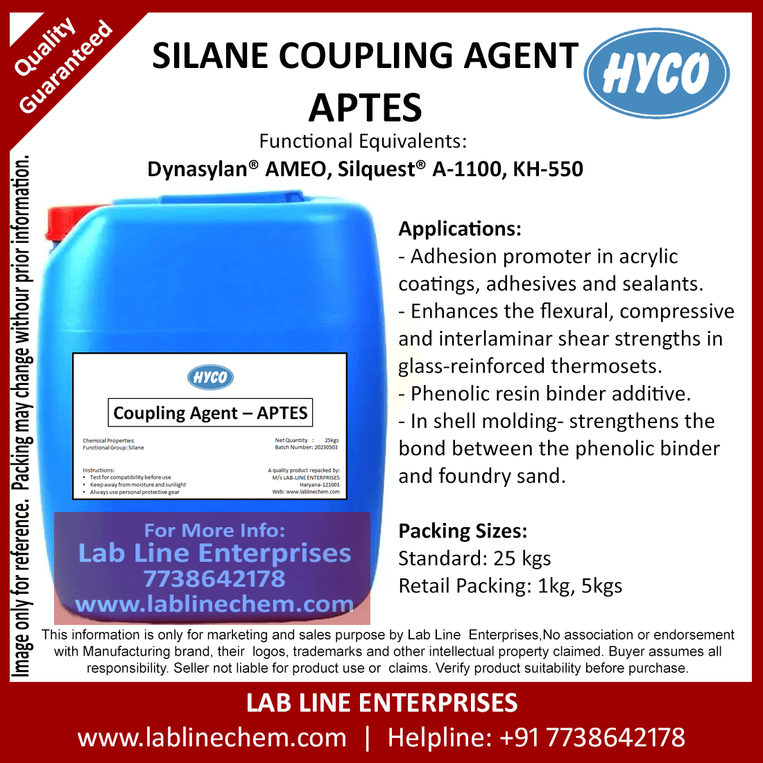 High-purity Silane APTES – 3-Aminopropyltrimethoxysilane (CAS 13822-56-5) chemical used as a silane coupling agent