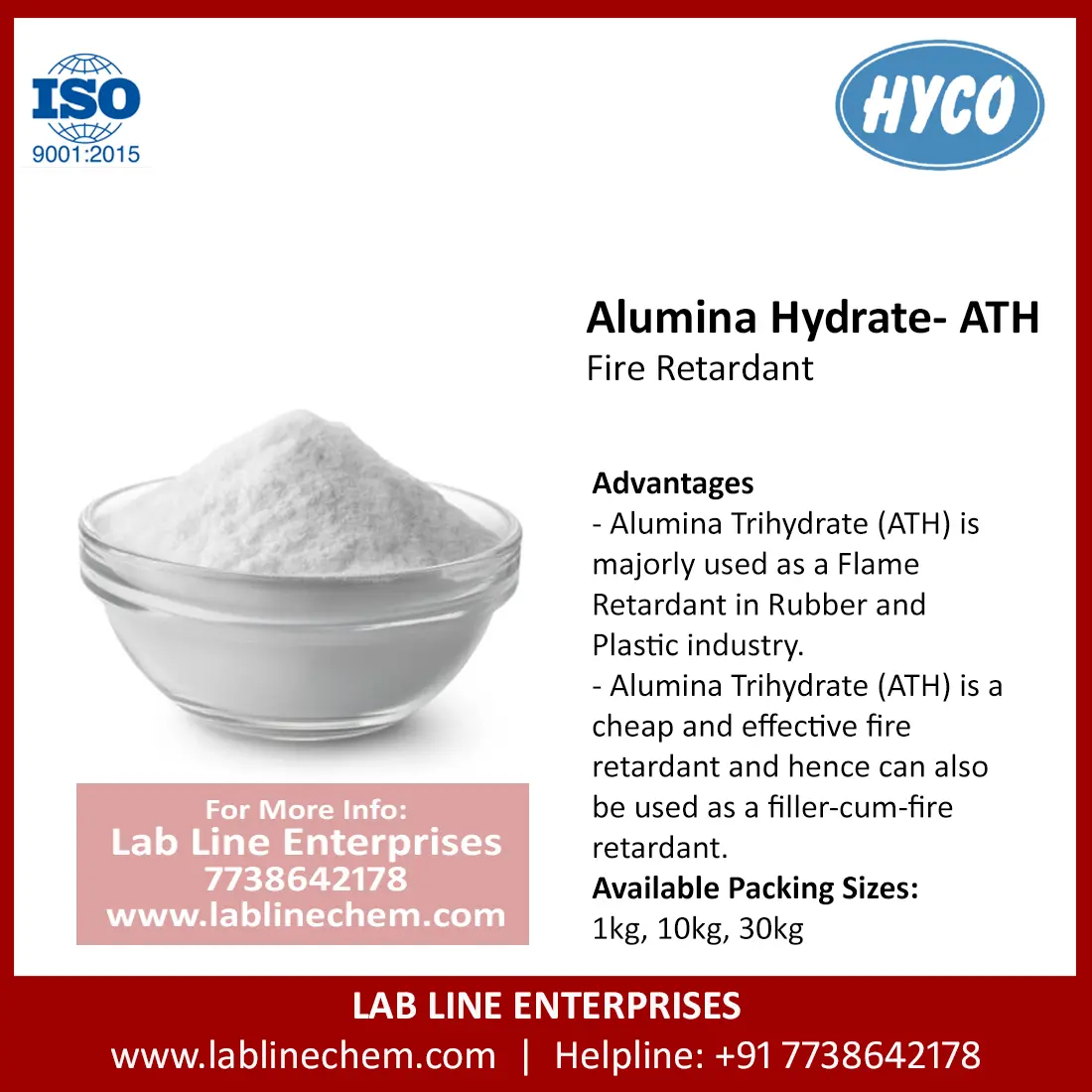 High-purity Aluminium Trihydrate (ATH) flame retardant powder for industrial use
