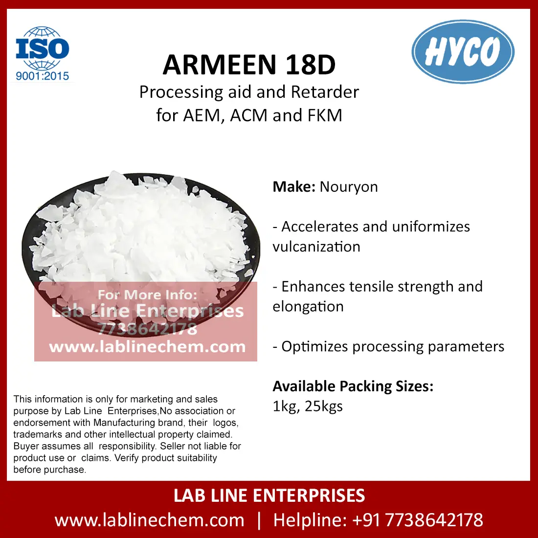 High-purity Armeen 18D Octadecylamine flakes used in FKM rubber processing