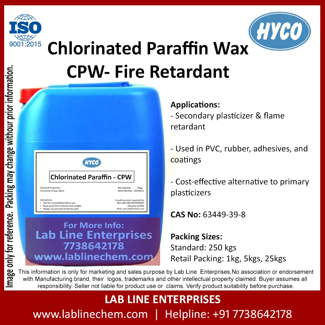 High-quality Chlorinated Paraffin Wax CPW 52 used as flame retardant and plasticizer in PVC and rubber industries