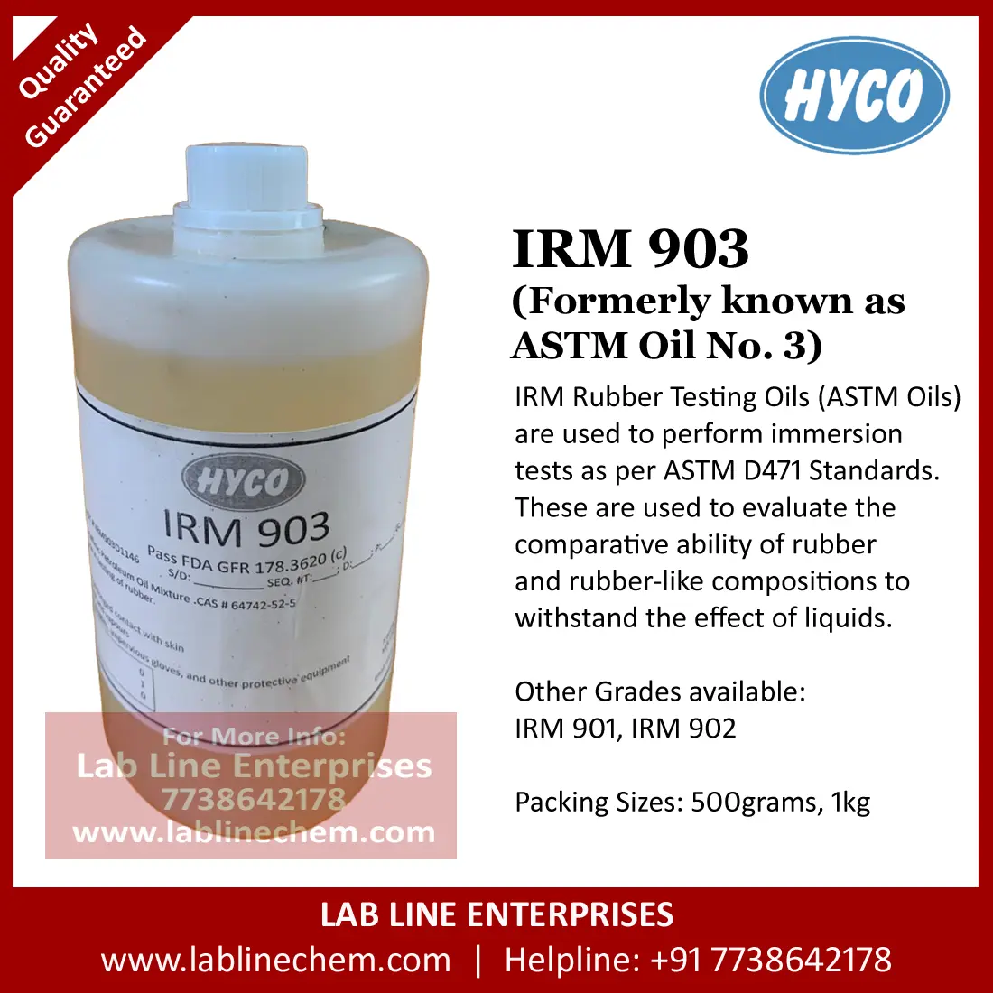 IRM 903 Oil for rubber testing as per ASTM D471 standard