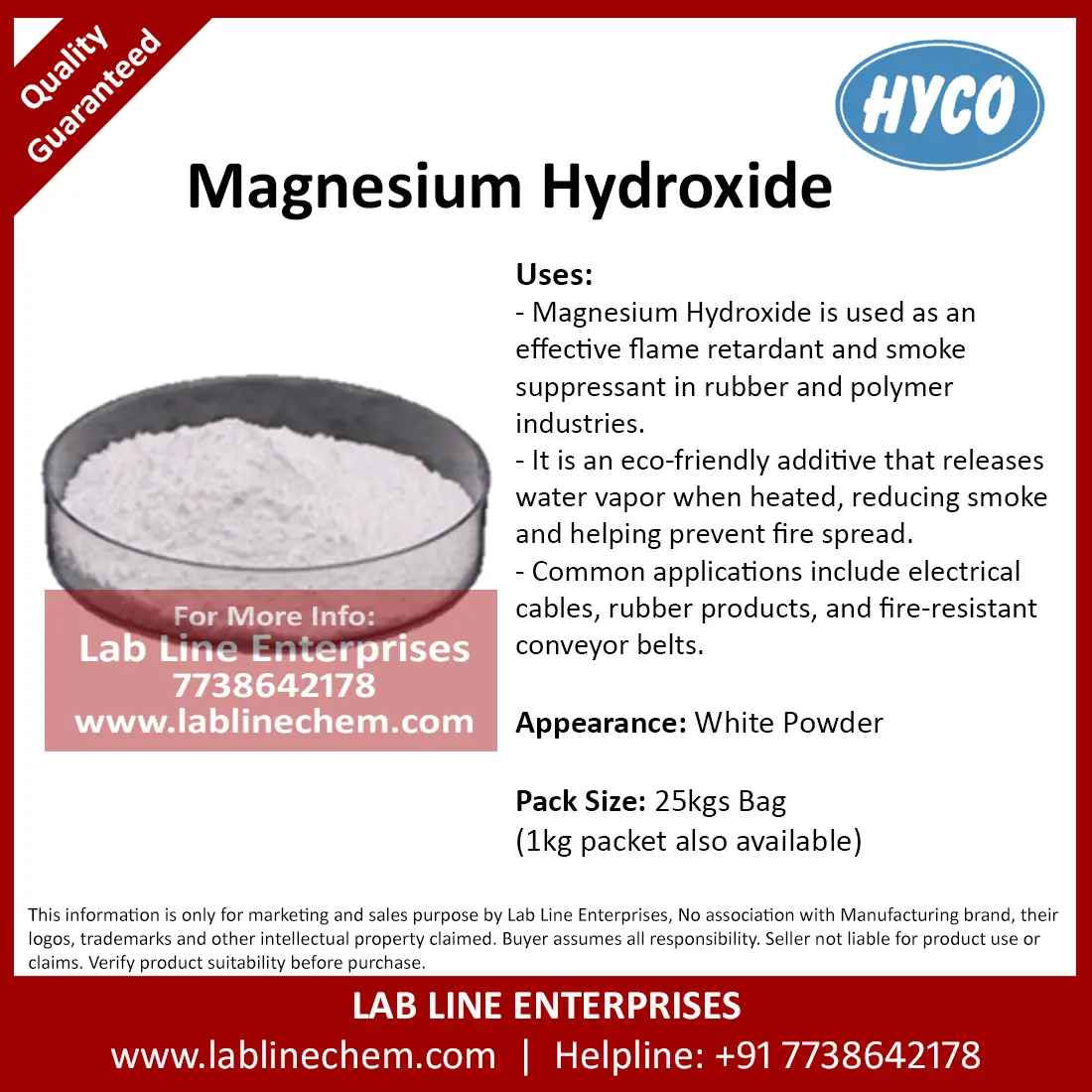 High-purity Magnesium Hydroxide powder (CAS 1309-42-8) – halogen-free flame retardant for plastics and rubber applications
