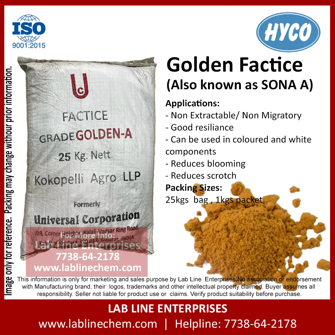 Factice Sona A Golden Factice sulfur vulcanized vegetable oil processing aid for rubber