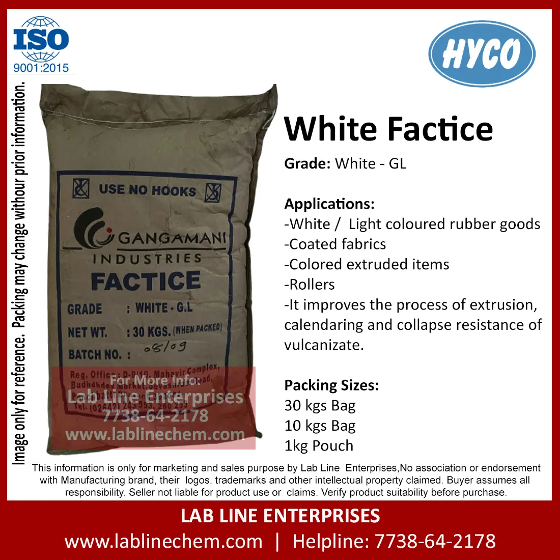 White Factice powder – vulcanized vegetable oil for rubber compounding, available from Lab Line Enterprises
