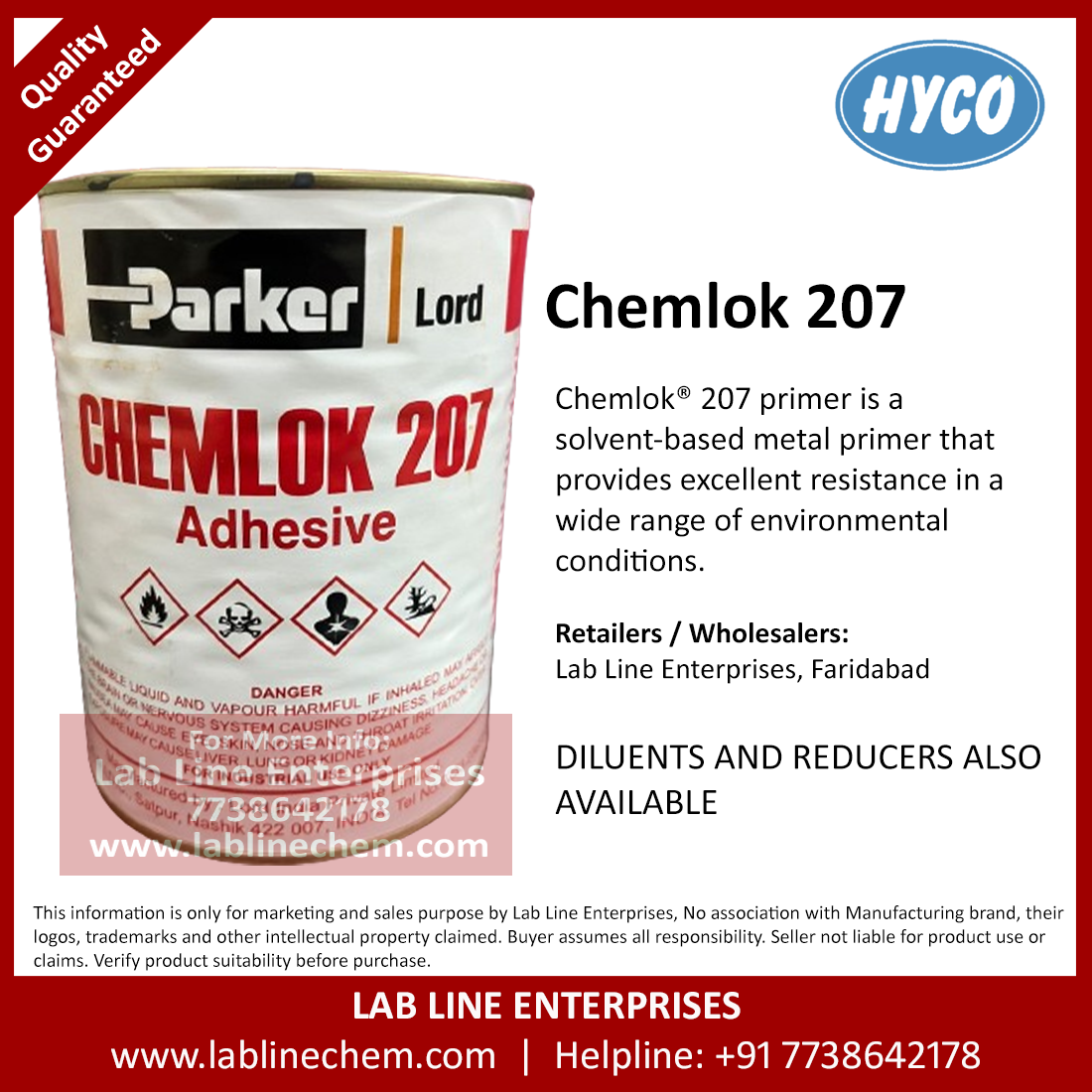 Chemlok 207 Primer by Parker LORD solvent based metal primer used in rubber to metal bonding systems