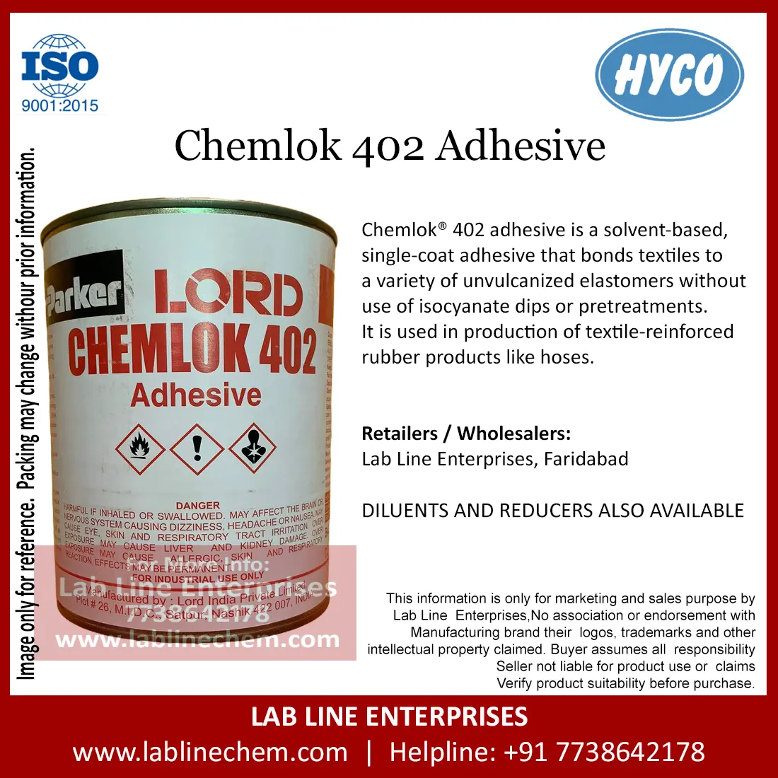 Chemlok 402 rubber to textile bonding adhesive container