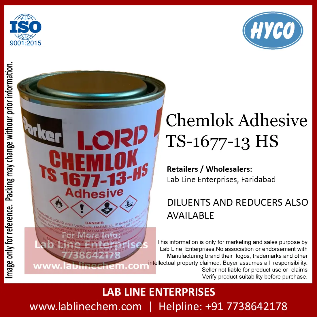 Chemlok TS1677-13HS rubber to metal bonding adhesive packaging