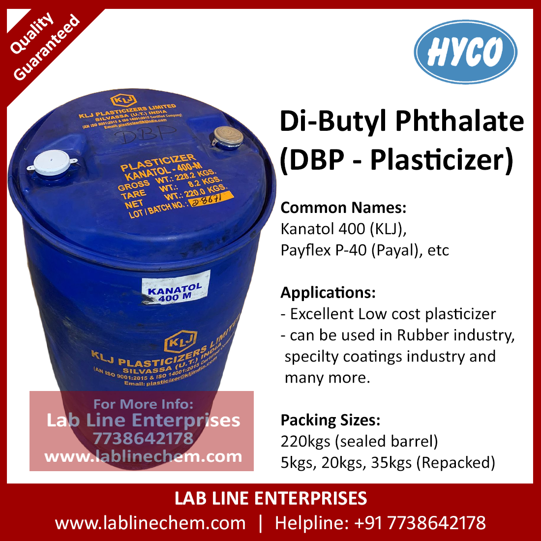 Kanatol 400M DBP plasticizer dibutyl phthalate CAS 84-74-2 industrial chemical packaging