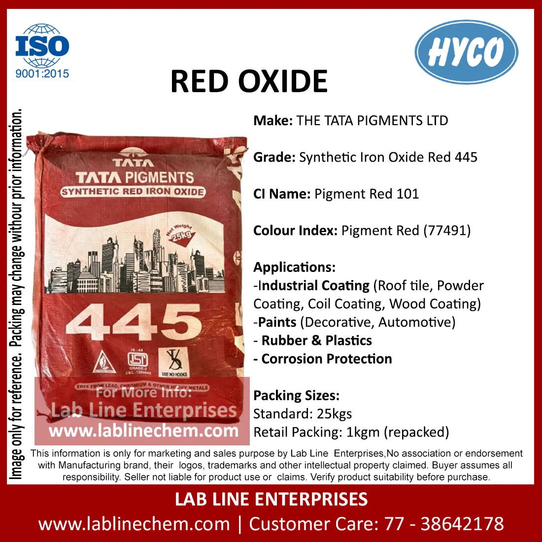 Red Oxide 445 iron oxide red pigment powder Pigment Red 101 by TATA Pigments Limited