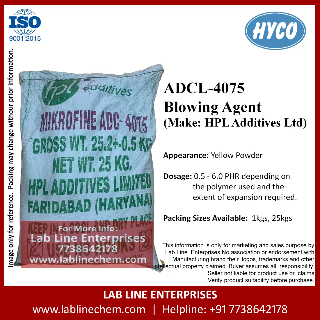 ADCL Blowing Agent Microfine ADCL 4075 azodicarbonamide powder