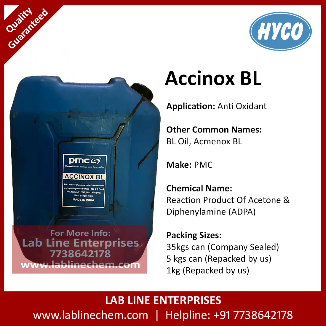 Accinox BL rubber antioxidant dark brown viscous liquid by PMC