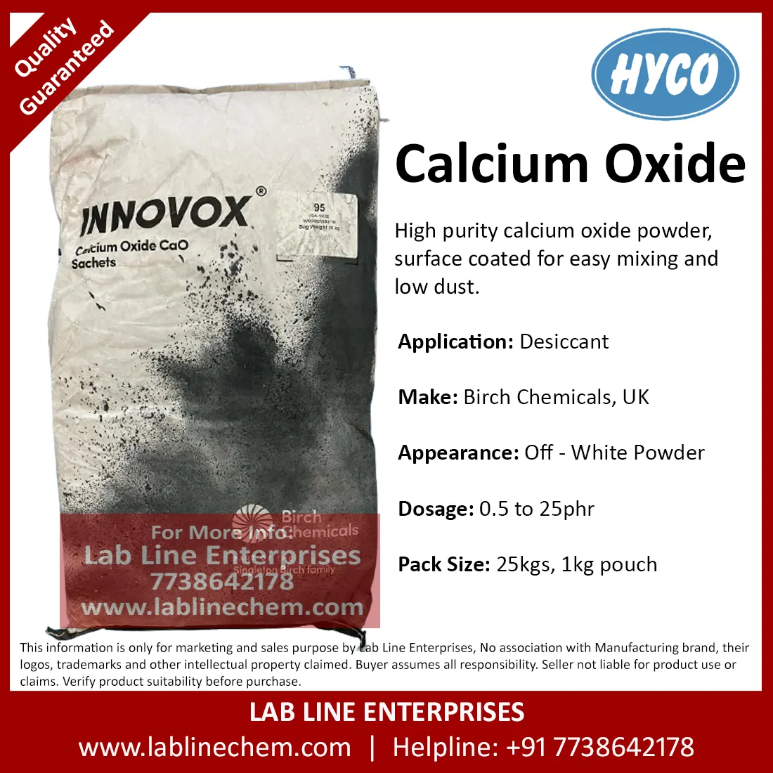 Innovox 95 coated calcium oxide desiccant powder for rubber and plastic processing
