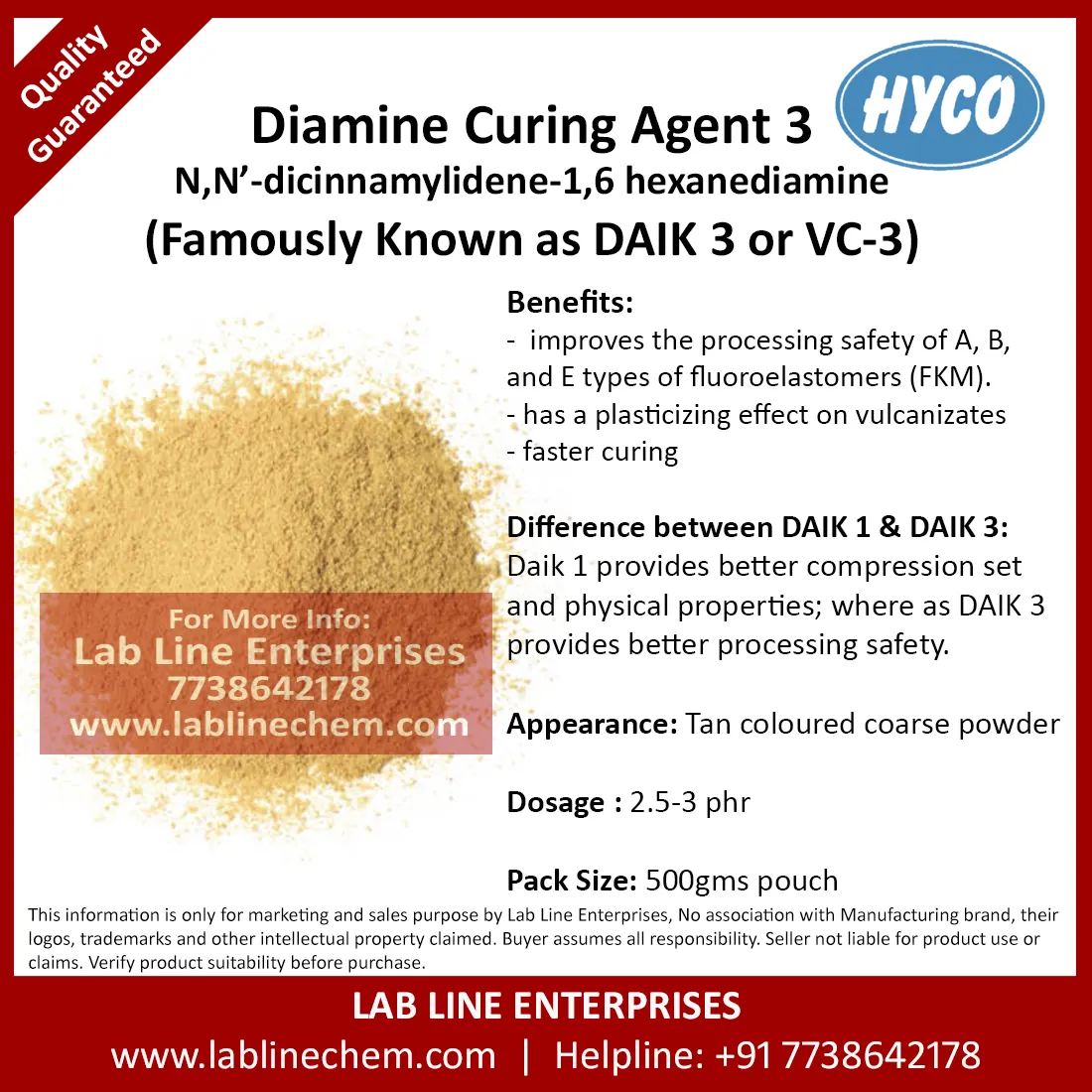 Diamine Cure 3 blocked diamine curing agent powder in a 500g pouch