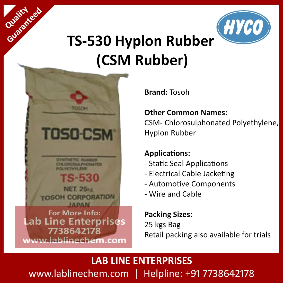 CSM TS 530 Chlorosulphonated Polyethylene Rubber Bale