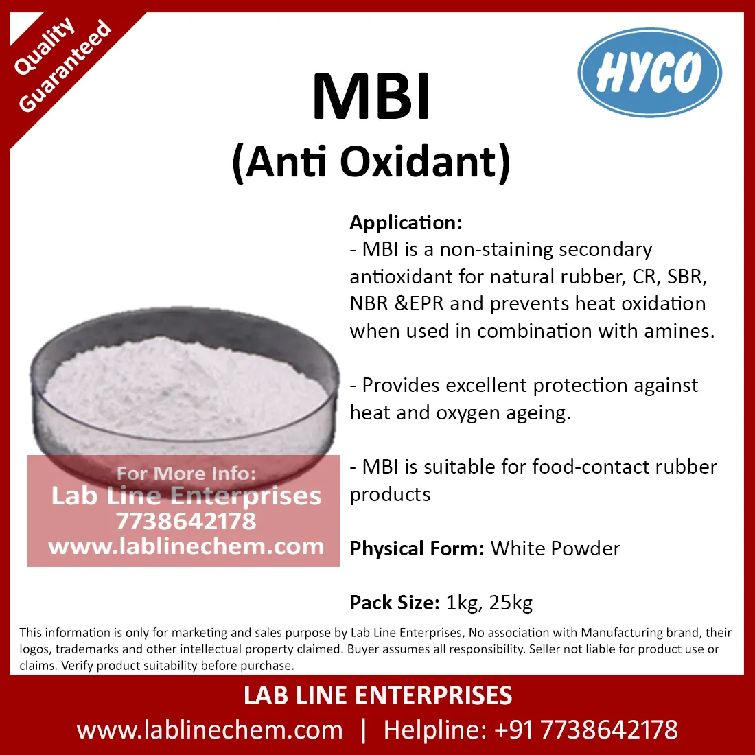MBI Rubber Antioxidant white powder for rubber compounding
