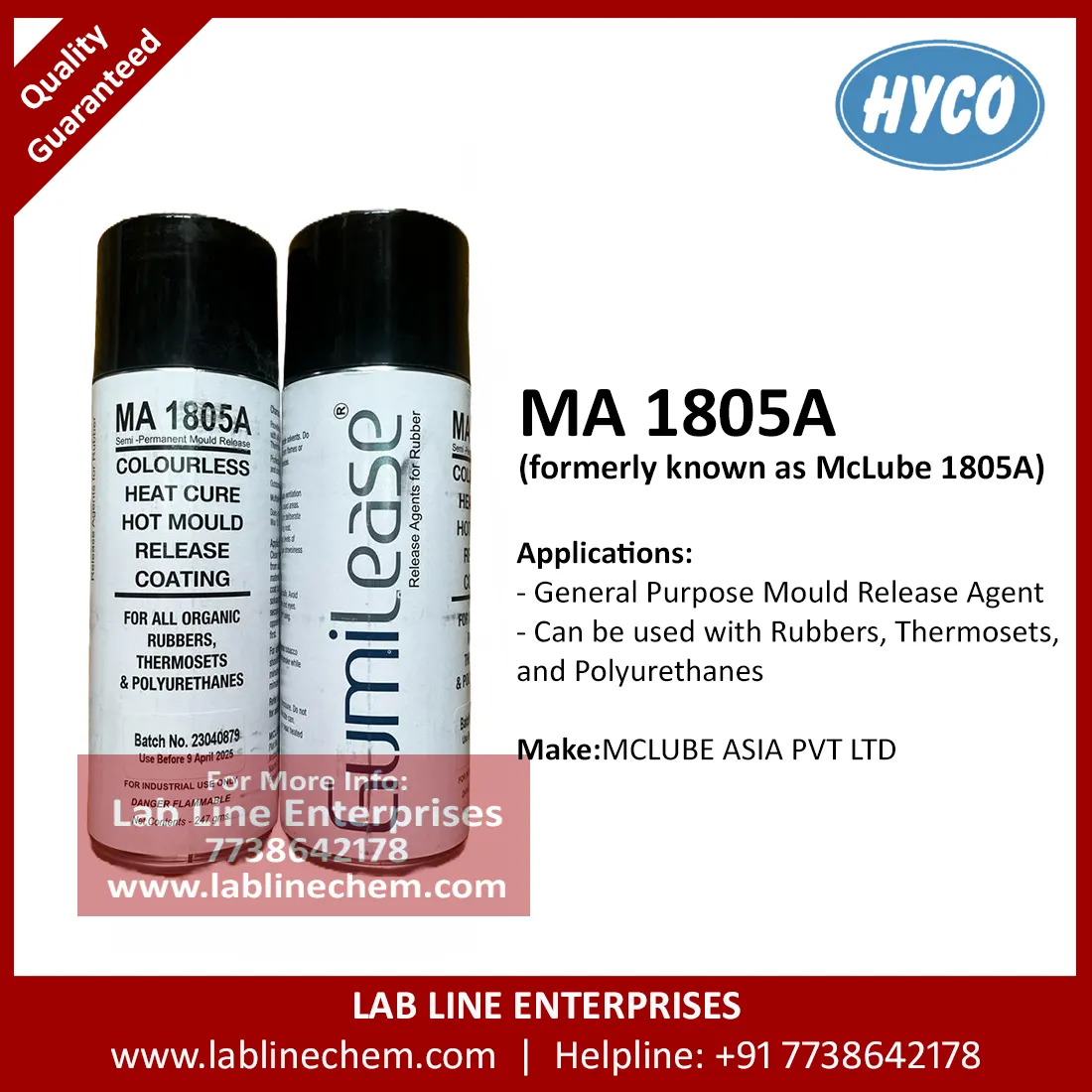 Gumilease 1805A semi-permanent mold release aerosol can for rubber molding
