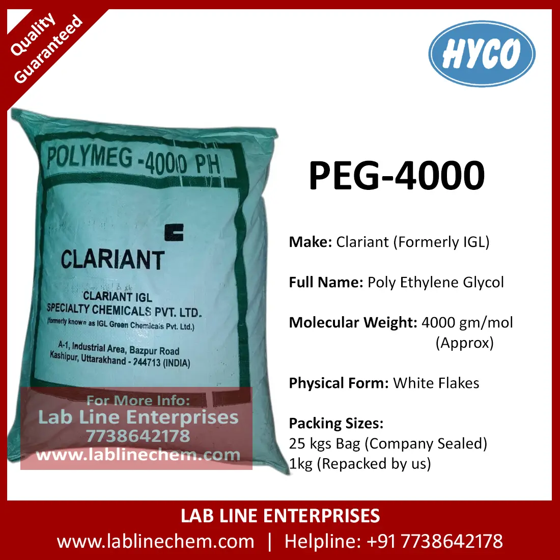 PEG 4000 Polyethylene Glycol 4000 solid flakes industrial grade