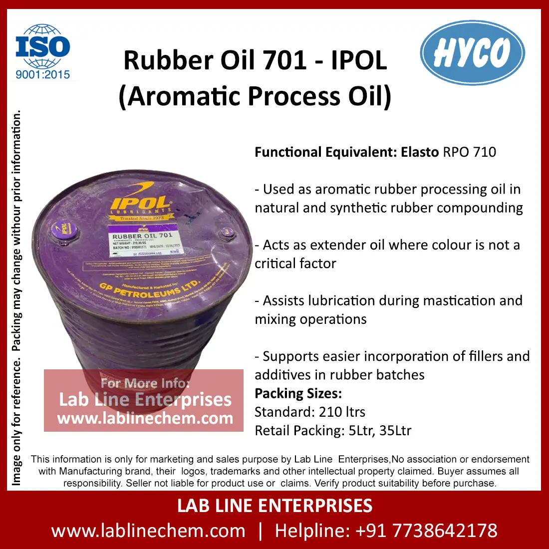 Aromatic Oil RPO 701 rubber processing oil IPOL