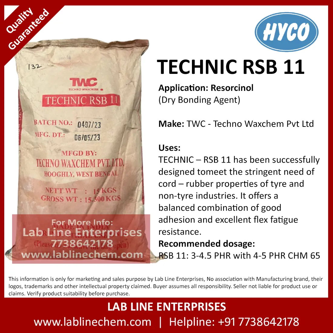 RSB 11 Resorcinol Dry Bonding Agent TWC 15 kg bag
