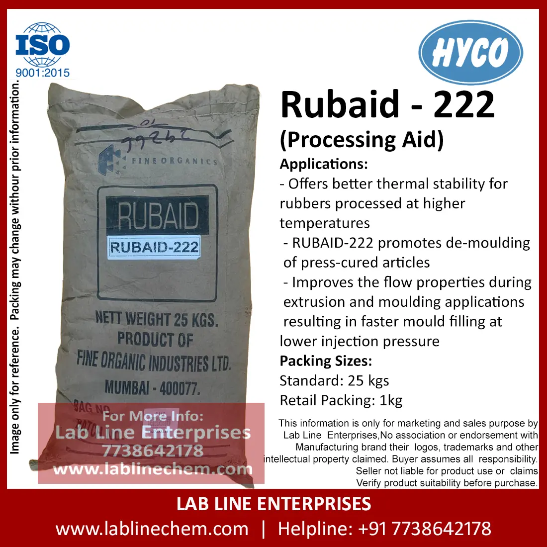 Rubaid 222 oleochemical rubber processing aid beads