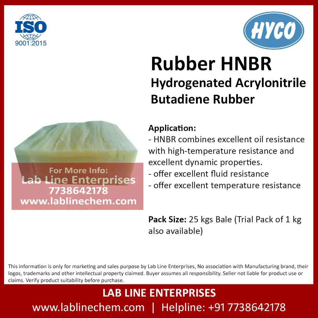 HNBR Hydrogenated Nitrile Butadiene Rubber industrial raw material pack
