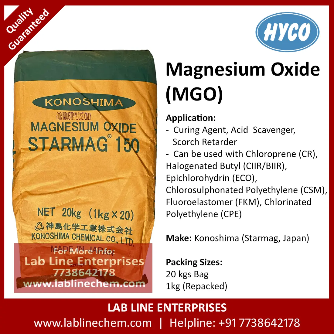 Magnesium Oxide Starmag 150 white powder for rubber processing