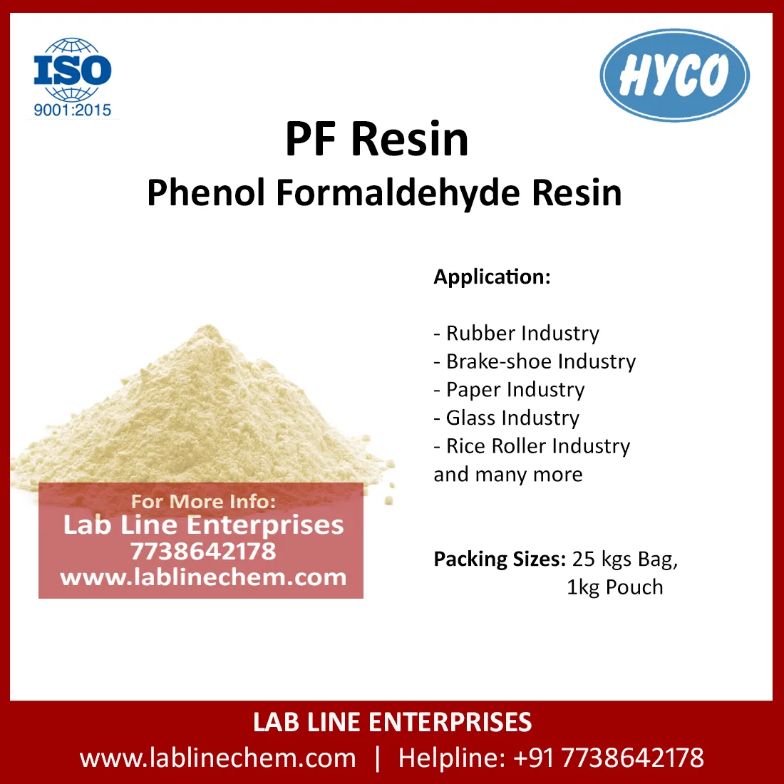 PF Resin Phenol Formaldehyde Resin HYCO technical powder grade supplier India