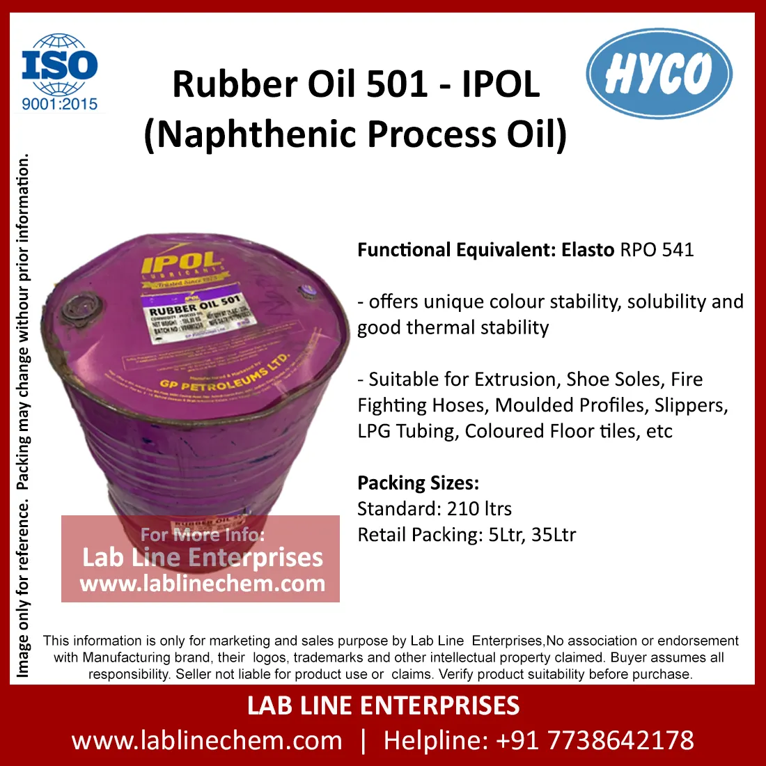 Naphthenic Oil RPO 501 rubber process oil drum