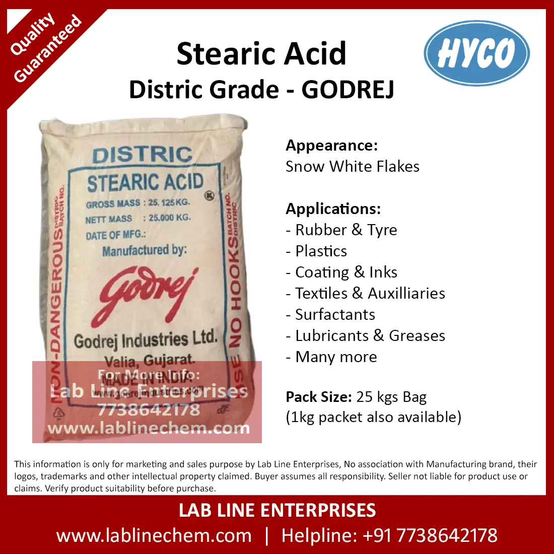 Stearic Acid Distric Grade white flakes for rubber processing